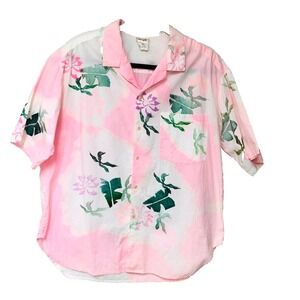 VTG‎ Womens Blouse Shirt Y2K Womens OS USA Boxy Alegre Pink Tie Dye Hand Painted